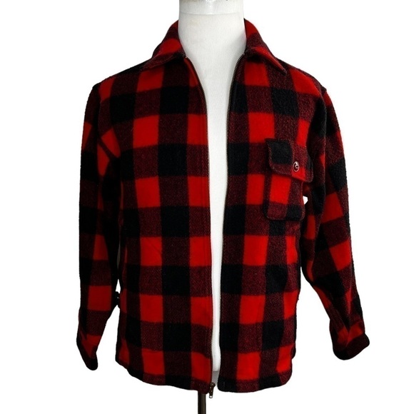 Woolrich Men’s Buffalo Red Black Plaid Wool Zip Up Jacket - Picture 6 of 13
